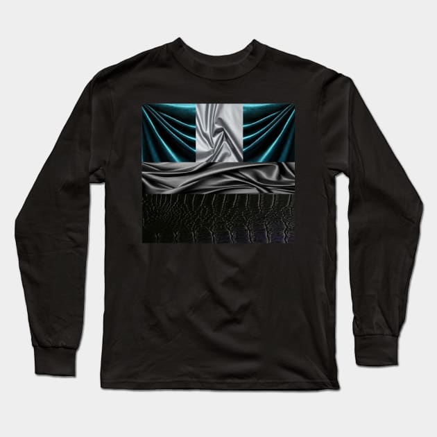 Silver, Teal, Black and White Texture 2 Long Sleeve T-Shirt by AmazingCorn